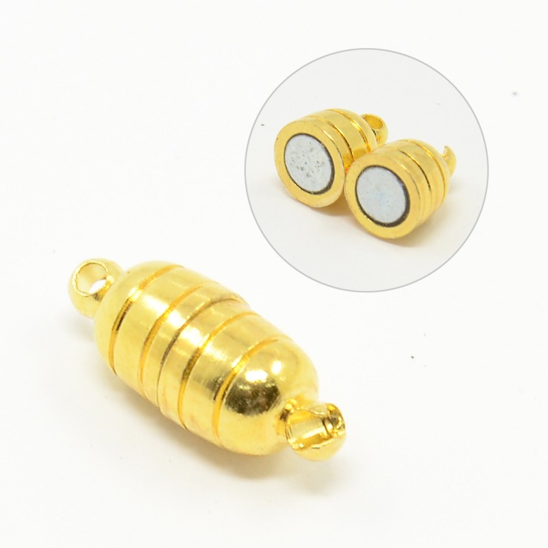 PandaHall Brass Magnetic Clasps, Column, Golden, 15x5mm, Hole: 1.5mm Brass Column