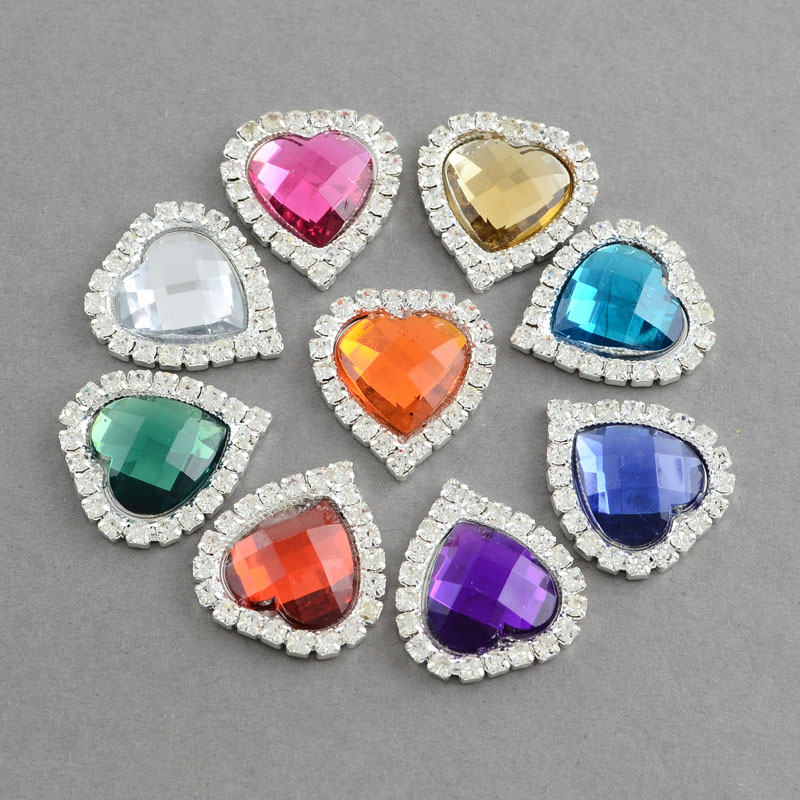 PandaHall Shining Flat Back Faceted Heart Acrylic Rhinestone Cabochons, with Grade A Crystal Rhinestones and Brass Cabochon Settings, Mixed...