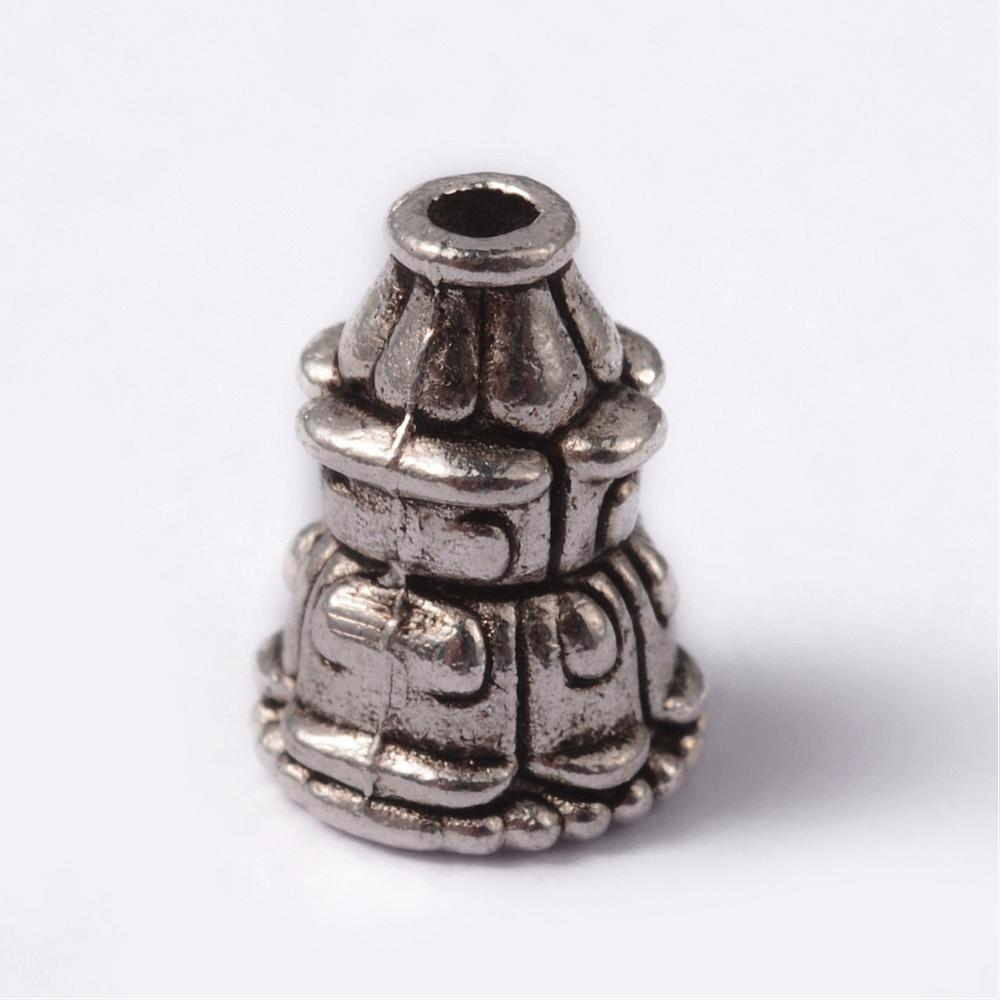 PandaHall Tibetan Style Alloy Bead Caps, Apetalous, Cadmium Free & Lead Free, Antique Silver, 10x7mm, Hole: 1.5mm and 5mm Alloy