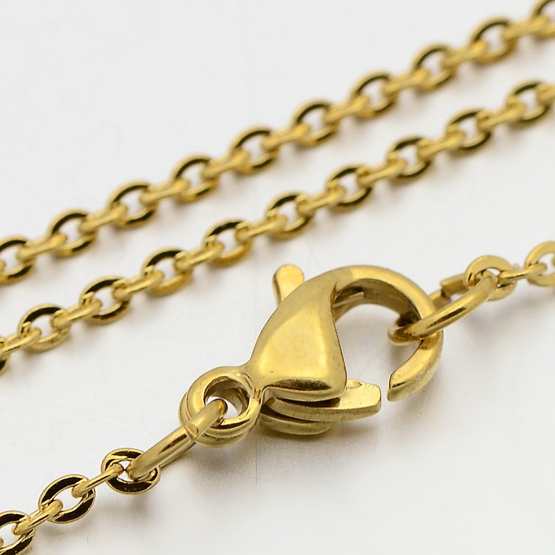 PandaHall 304 Stainless Steel Cable Chain Necklaces, with Lobster Claw Clasps, Golden, 17.7"(45cm), 1.5mm Stainless Steel