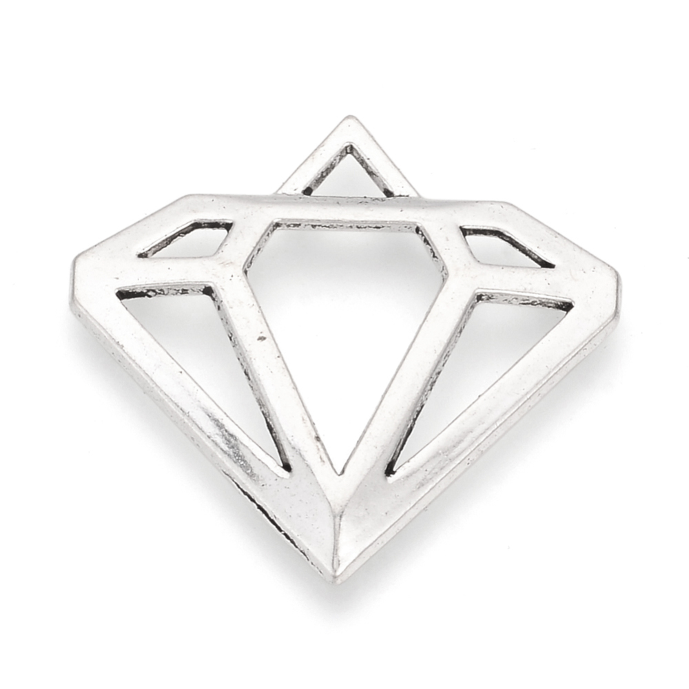 PandaHall Tibetan Style Alloy Pendants, Diamond, Lead Free & Cadmium Free, Antique Silver, 28x30x2.5mm, Hole: 2.5x3mm Alloy Diamond