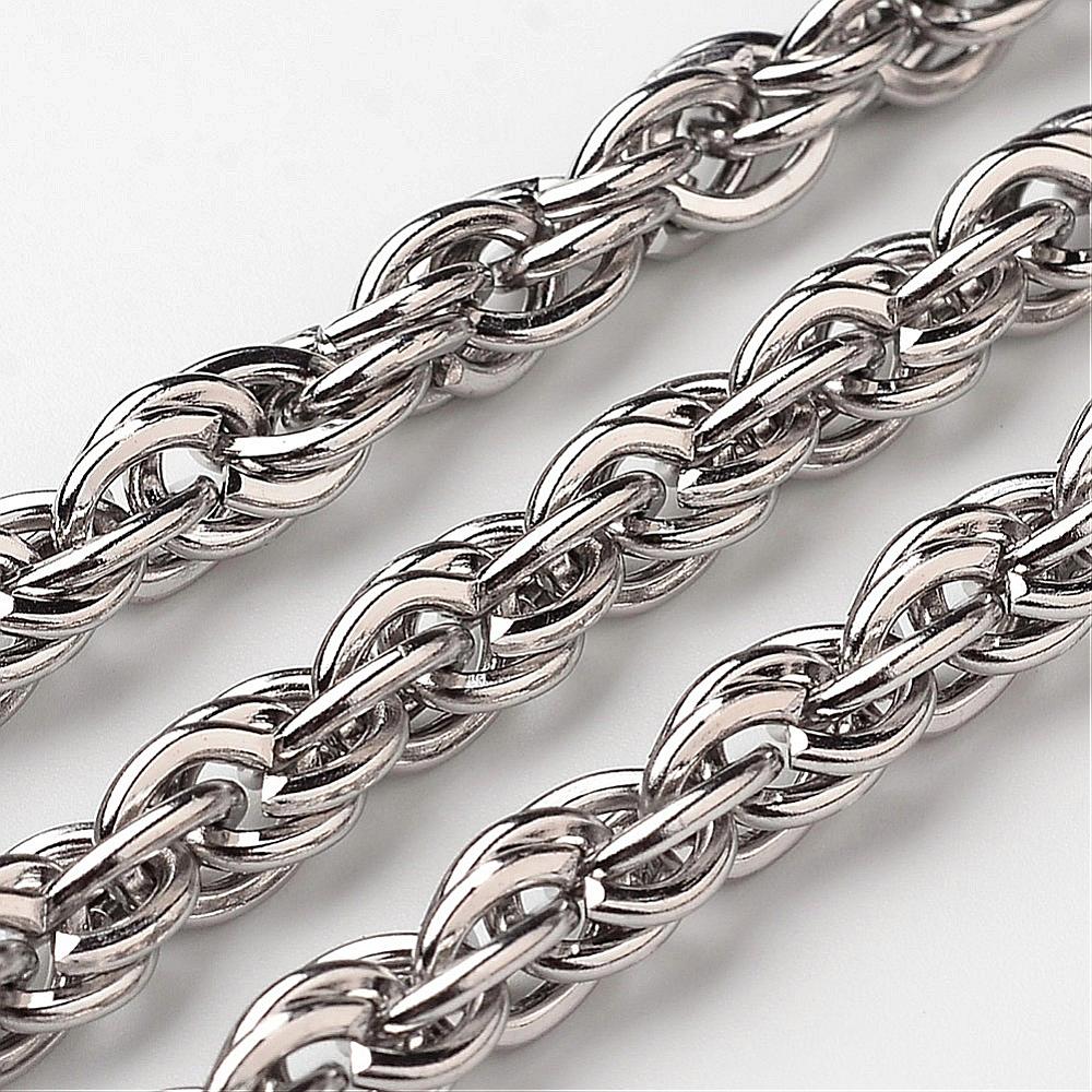 PandaHall 304 Stainless Steel Rope Chains, Stainless Steel Color, 6mm Stainless Steel