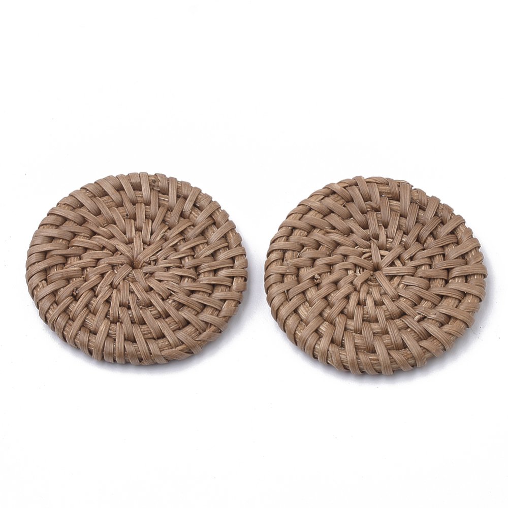 PandaHall Handmade Reed Cane Woven Beads, No Hole/Undrilled, Flat Round, BurlyWood, 35~40x4~6mm Others Flat Round Orange