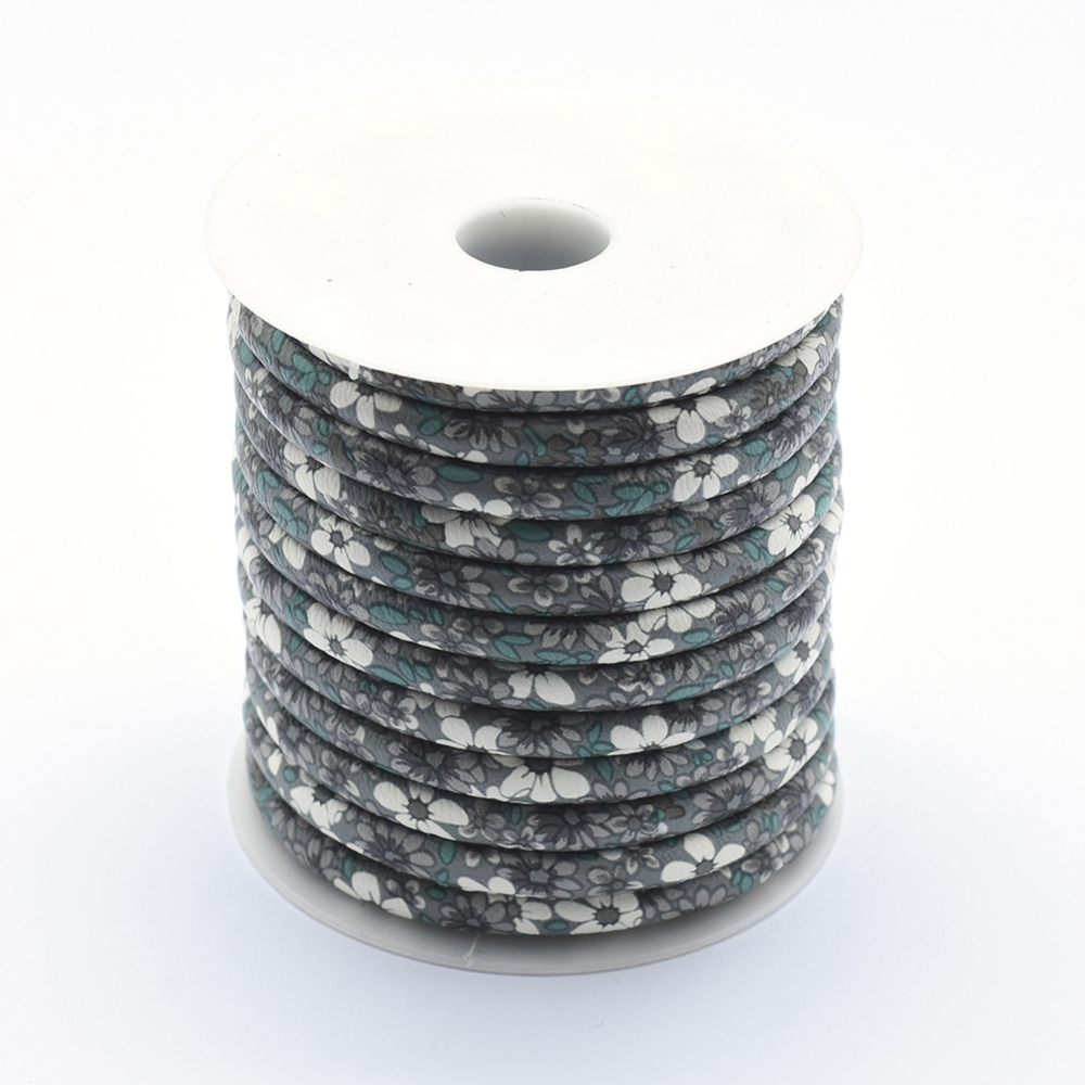 PandaHall Imitation Leather Cord, with Flower Pattern, Gray, 6mm; about 10yard/roll Imitation Leather Gray