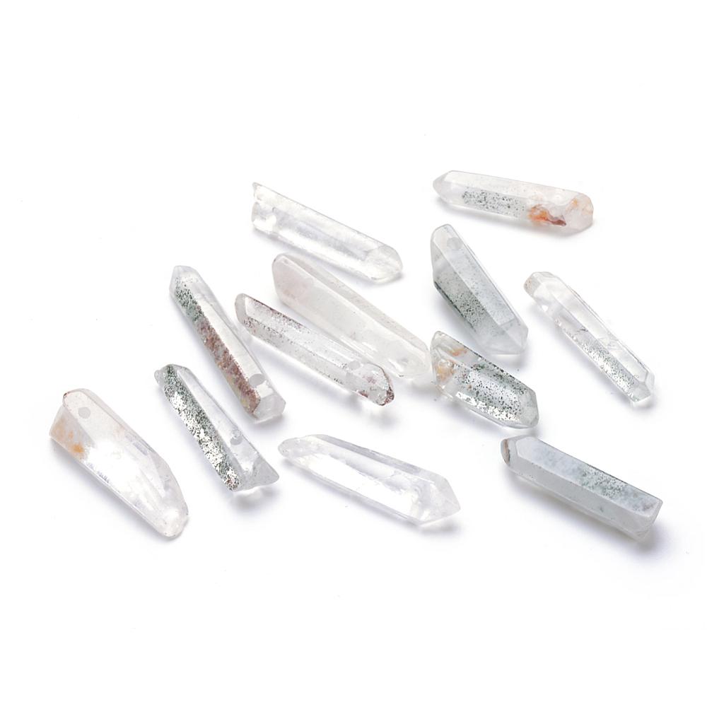 PandaHall Natural Quartz Crystal Pendants, 25~40x6~2x6~12mm, Hole: 2.5mm Quartz Crystal Column