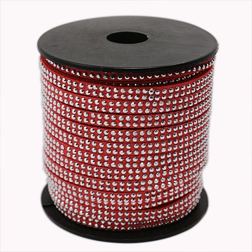 PandaHall 2 Row Platinum Aluminum Studded Korea Faux Suede Cord, Faux Suede Lace, Red, 5x2mm; about 20yards/roll Suede Red