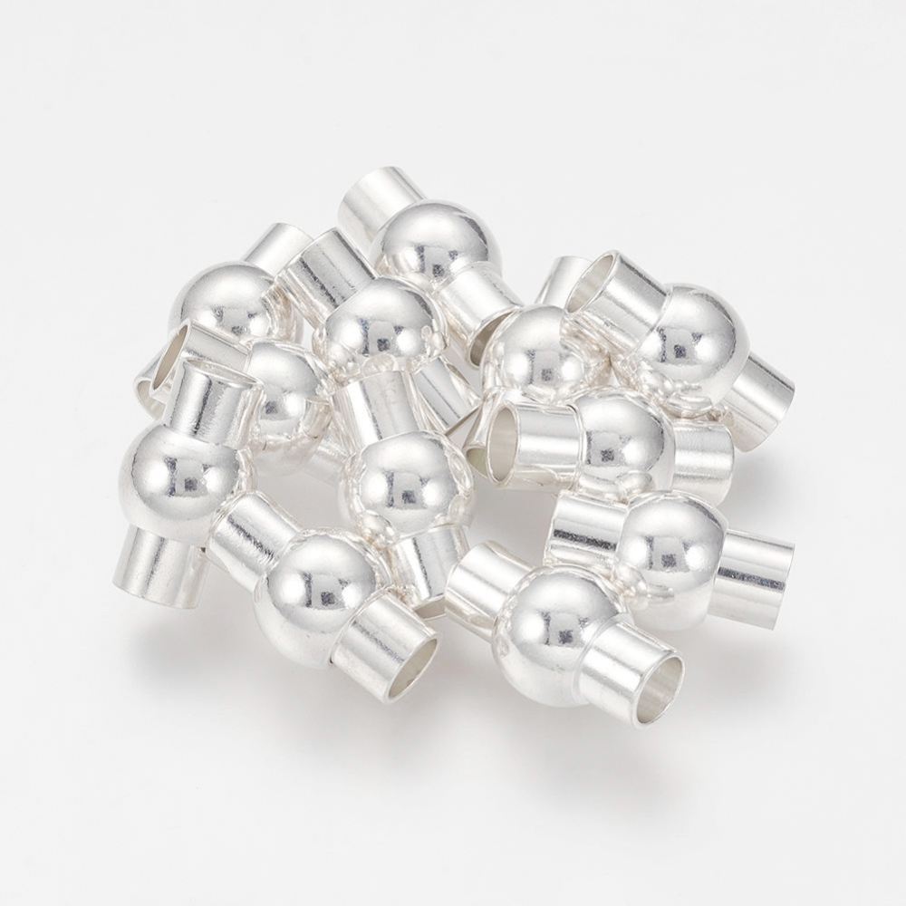 PandaHall Brass Magnetic Clasps, Nickel Free, Oval, Silver, 17x9mm, Hole: 5mm Brass Oval