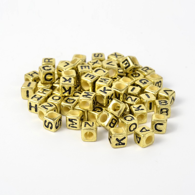 PandaHall Mixed Style Opaque Acrylic European Large Hole Beads, Alphabet, Cube, Gold, 7x7x7mm, Hole: 4mm; about 1840pcs/500g Acrylic Cube...
