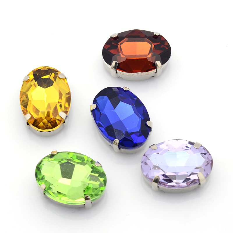 PandaHall Sew on Rhinestone, Glass Rhinestone, with Brass Prong Settings, Faceted, Oval, Mixed Color, 14x10mm; hole: 1mm Glass Rhinestone...