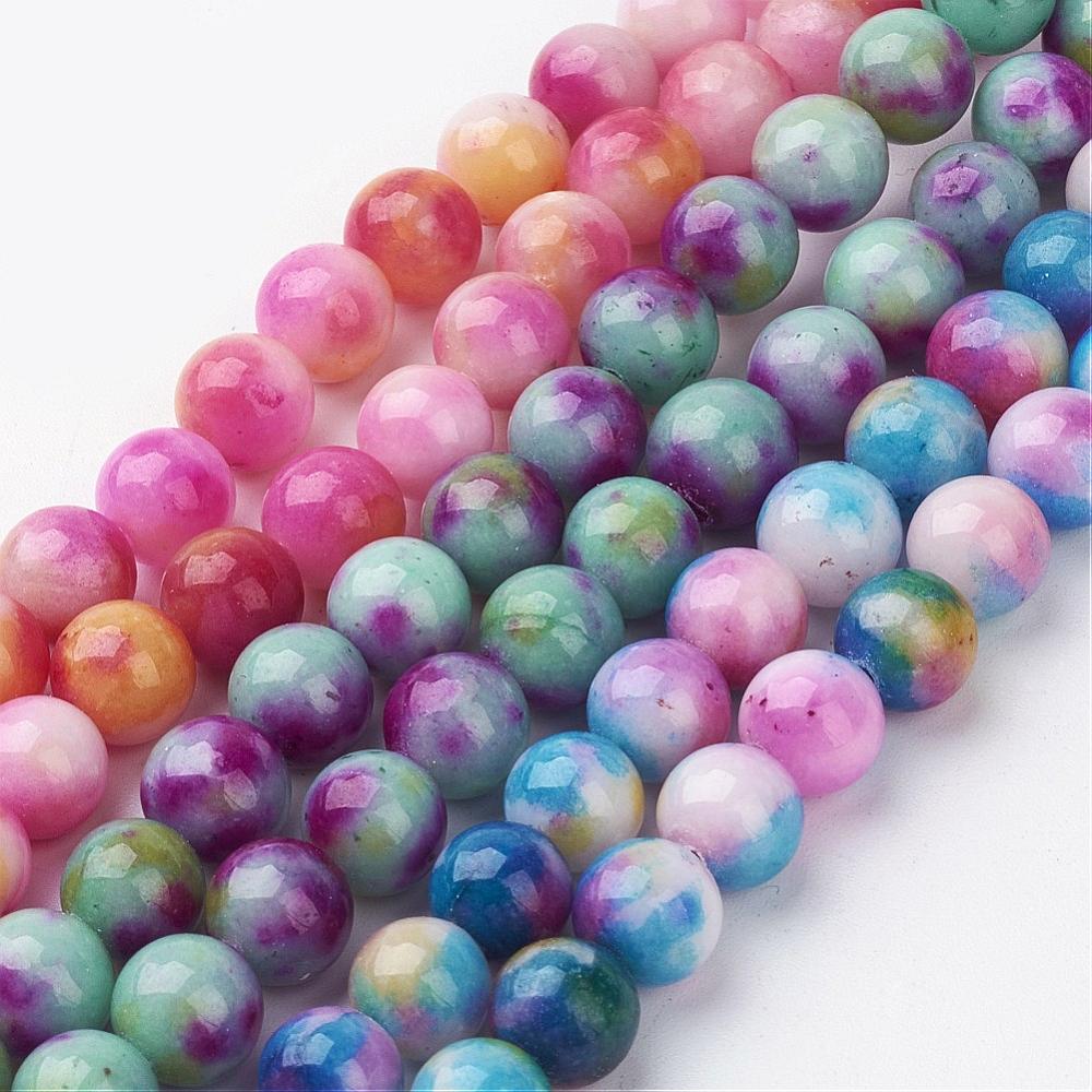 PandaHall Jade Beads Strands, Natural White Jade, Dyed, Round, Mixed Color, 8mm, Hole: 1mm; about 51pcs/strand, 15.7" White Jade Round...