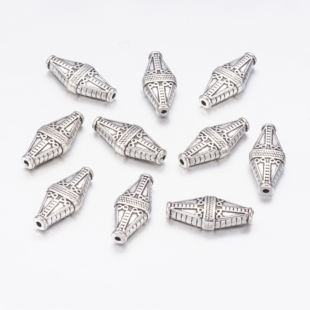 PandaHall Tibetan Silver Rhombus Beads, Antique Silver, Lead Free & Cadmium Free; 22x10x5mm, Hole: 2mm Alloy Rhombus
