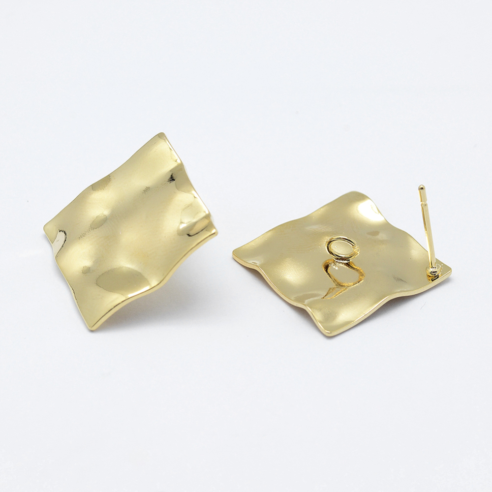 PandaHall Brass Stud Earring Findings, Long-Lasting Plated, Real 18K Gold Plated, Nickel Free, Rhombus, 25x25x1.5mm, Hole: 2mm; Pin: 0.8mm...