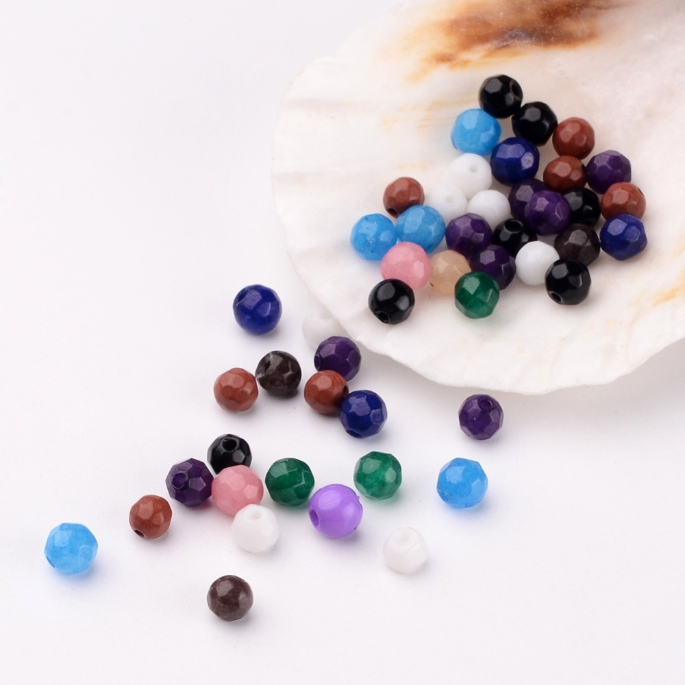 PandaHall Natural Jade Bead Strands, Dyed, Faceted, Round, Mixed Color, 4mm; Hole: 1mm; 100pcs/strand, 14.9" Other Jade Round Multicolor