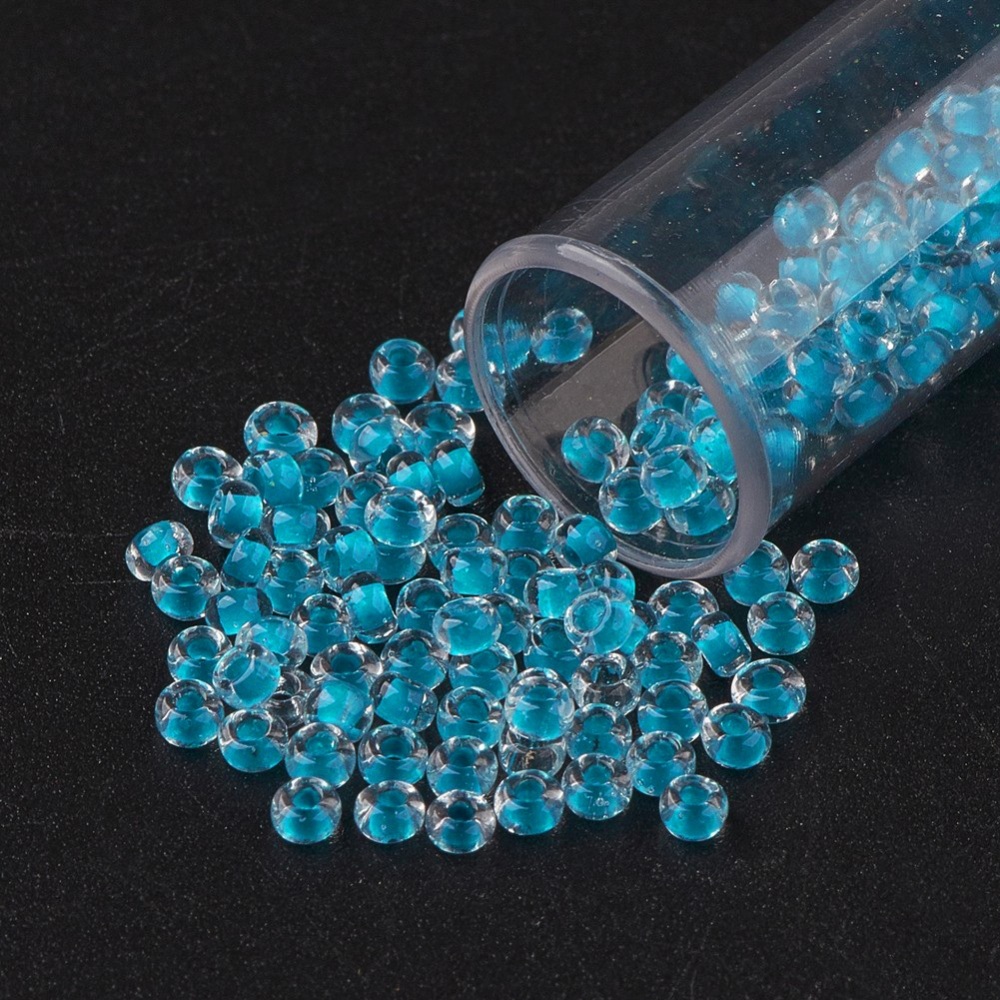 PandaHall FGB&reg Seed Beads, 12/0 Transparent Glass Seed Beads, Grade A, Inside Color, DeepSkyBlue, 2.3x1.5mm, Hole: 1mm; about 5300pcs/50g...