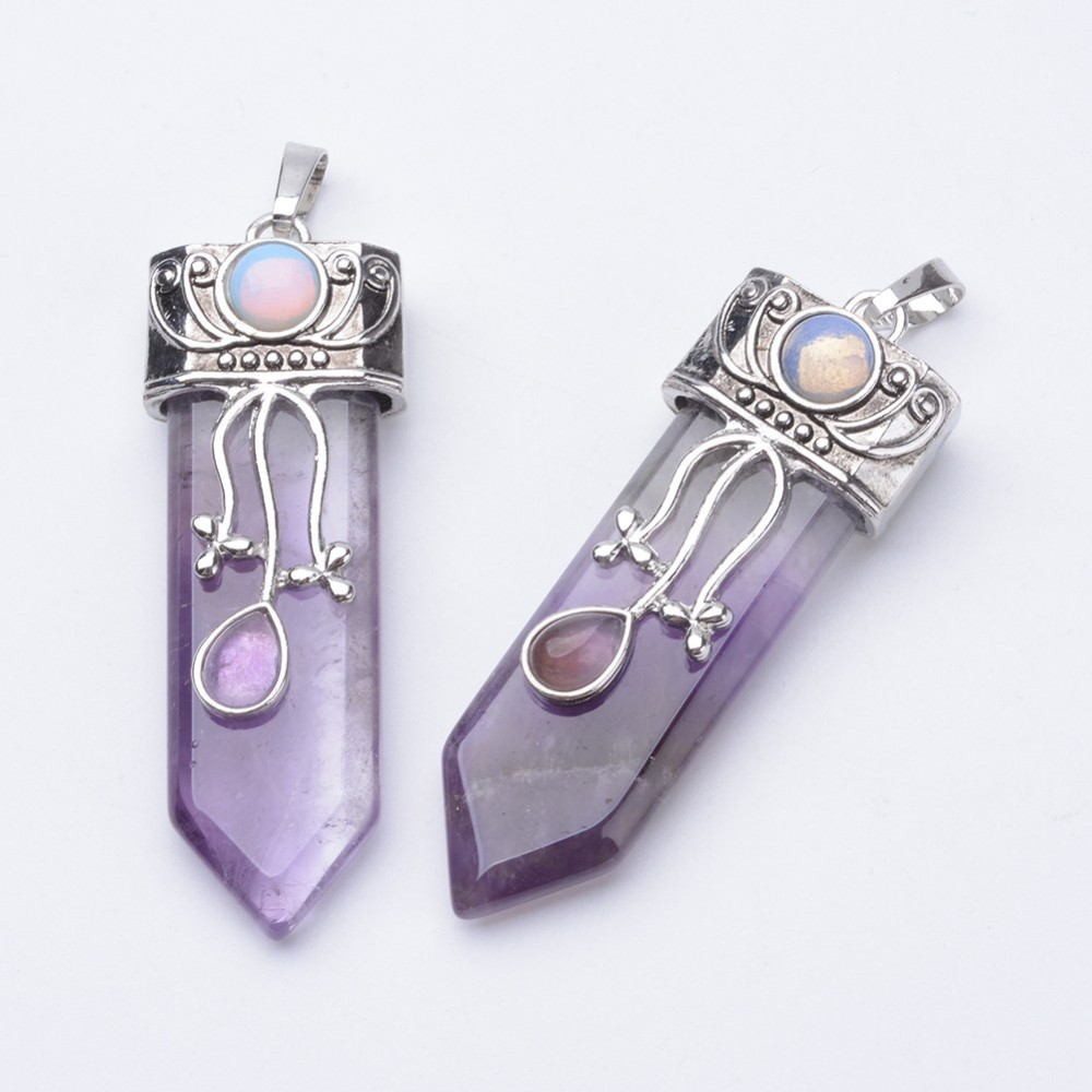 PandaHall Natural Amethyst Big Pendants, with Brass Finding, Tusk Shape, 57~61x20x14mm, Hole: 4x7mm Amethyst Others