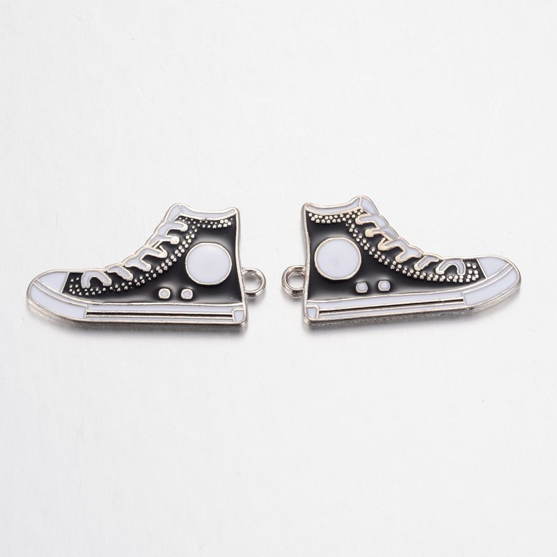 PandaHall Alloy Enamel Shoes Pendants, Lead Free and Cadmium Free, Platinum Metal Color, Black, 17x30x2mm, Hole: 1.5mm Alloy+Enamel Shoes...