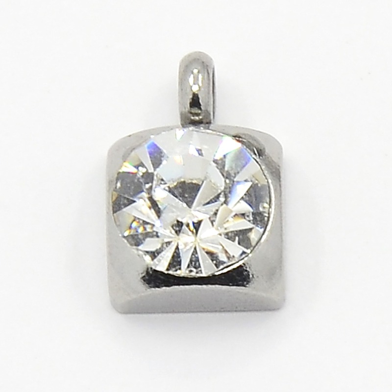 PandaHall 304 Stainless Steel Rhinestone Square Charm Pendants, Grade A, Faceted, Crystal, 9x6x4mm, Hole: 1mm Stainless Steel+Rhinestone...