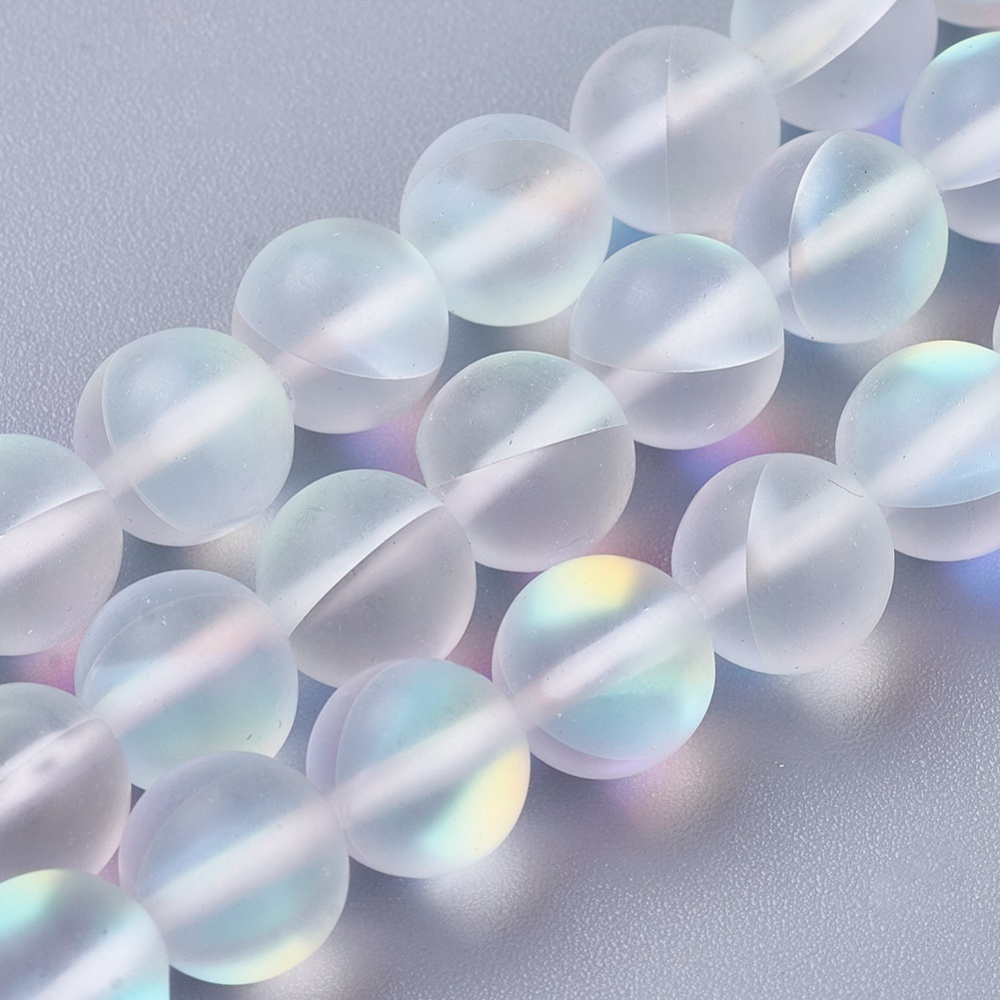 PandaHall Synthetic Moonstone Bead Strands, Round, Frosted, Clear, 8mm, Hole: 1mm; about 50~51pcs/strand, 15.51"~15.7"(39.4~40cm) Moonstone...