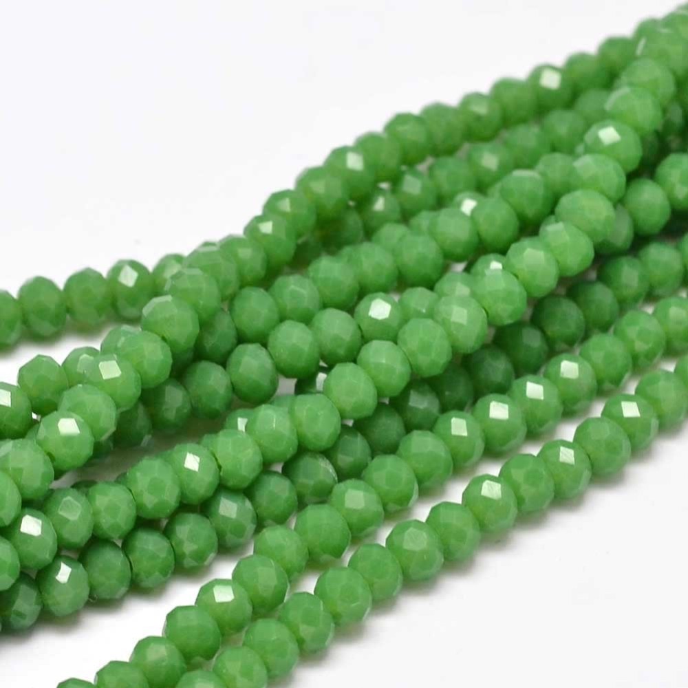 PandaHall Faceted Rondelle Glass Beads Strands, SeaGreen, 4x3mm, Hole: 1mm; about 149pcs/strand, 18.9" Glass Rondelle Green
