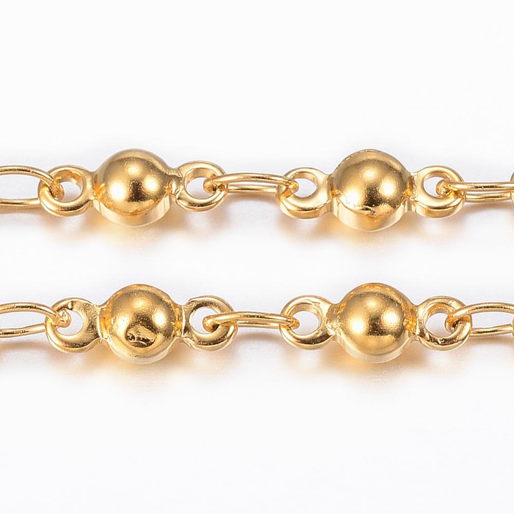 PandaHall 304 Stainless Steel Bar Link Chains, with Spool, Ball, Golden, 7.2x3x2.8mm; about 10m/roll Stainless Steel