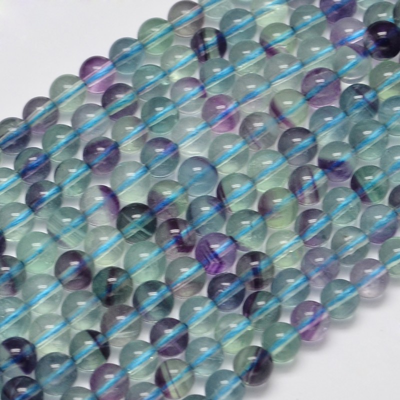 PandaHall Natural Fluorite Round Bead Strands, 6mm, Hole: 1mm; about 65pcs/strand, 15.5" Fluorite Round