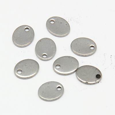 PandaHall 304 Stainless Steel Charms, Oval, Stainless Steel Color, 9x7x1mm, Hole: 1mm Stainless Steel Oval