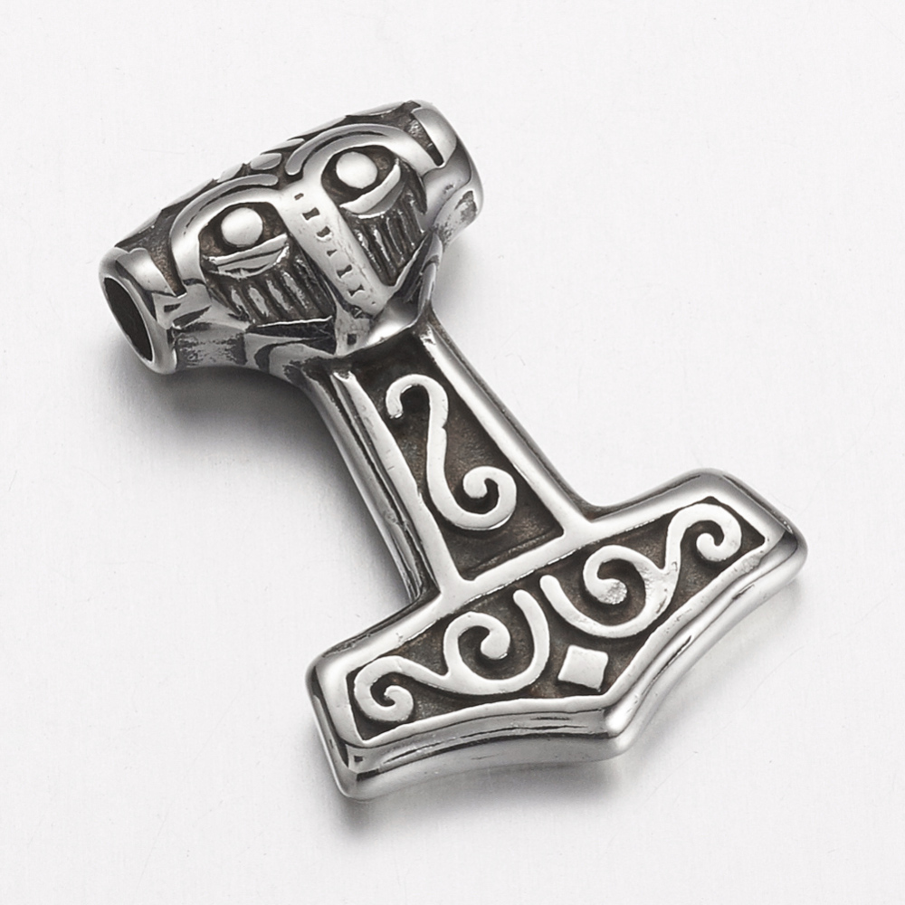 PandaHall 304 Stainless Steel Pendants, Thor's Hammer, Antique Silver, 29.5x21x7mm, Hole: 3.5mm Stainless Steel Tool