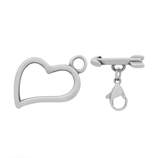 PandaHall Heart & Arrow 316 Stainless Steel Toggle Clasps, with Lobster Claw Clasps, Antique Silver, Heart: 18x16mm; Bar: 19x6mm Stainless...