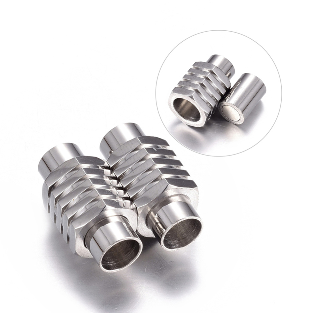 PandaHall 304 Stainless Steel Magnetic Clasps, Column, 20x10mm, Hole: 6mm Stainless Steel Column