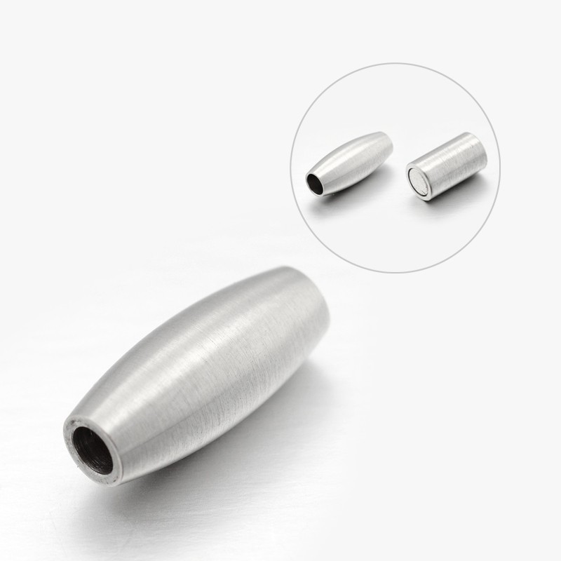 PandaHall Barrel 304 Stainless Steel Matte Surface Magnetic Clasps, Stainless Steel Color, 18x7.5mm, Hole: 3mm Stainless Steel Barrel