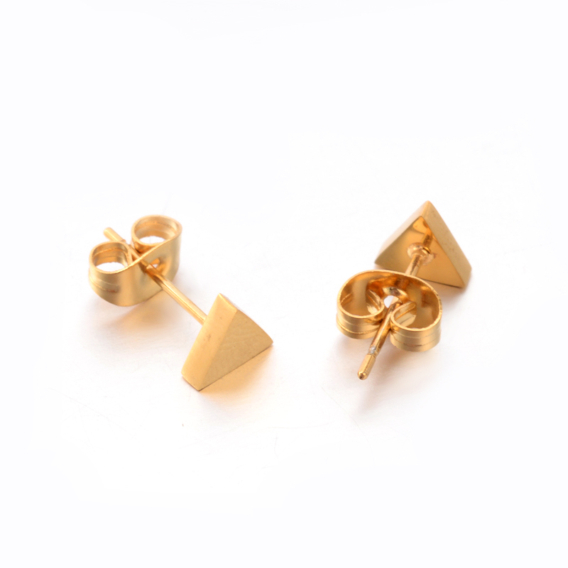 PandaHall 304 Stainless Steel Ear Studs, Triangle, Golden, 6x6mm, Pin: 0.8mm Stainless Steel