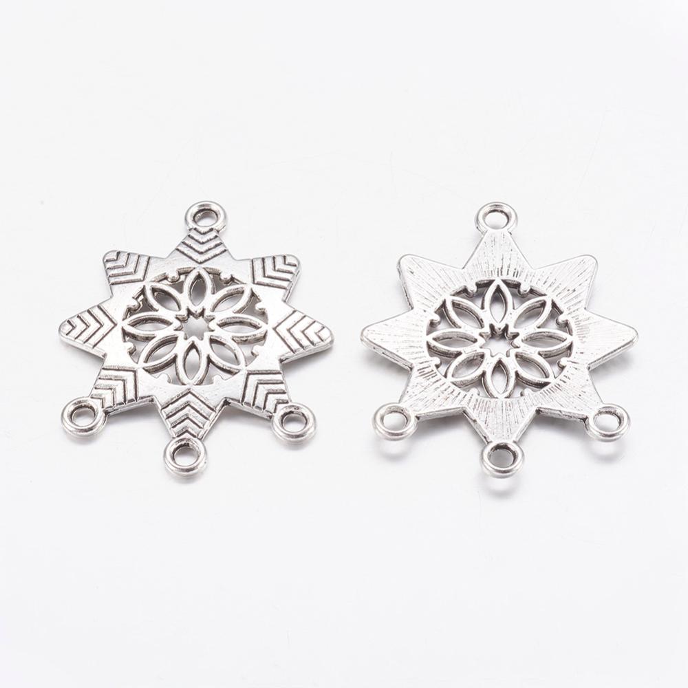 PandaHall Chandelier Component, Alloy Links, Antique Silver, Snowflake, 31mm long, 26mm wide, 2mm thick, hole: 2mm Alloy Snowflake