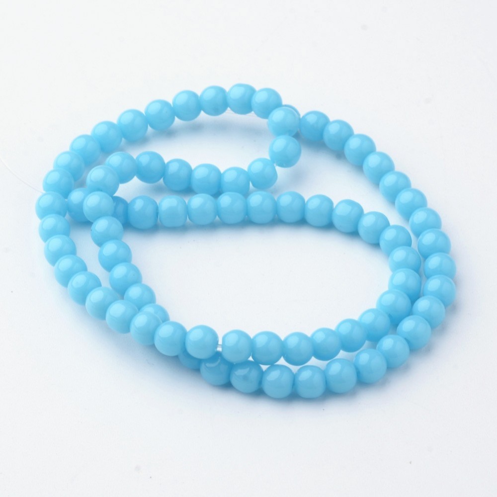 PandaHall Glass Beads Strands, Round, Dyed, LightSkyBlue, 4mm, Hole: 1mm; about 72pcs/strand, 10.3' Glass Round Blue