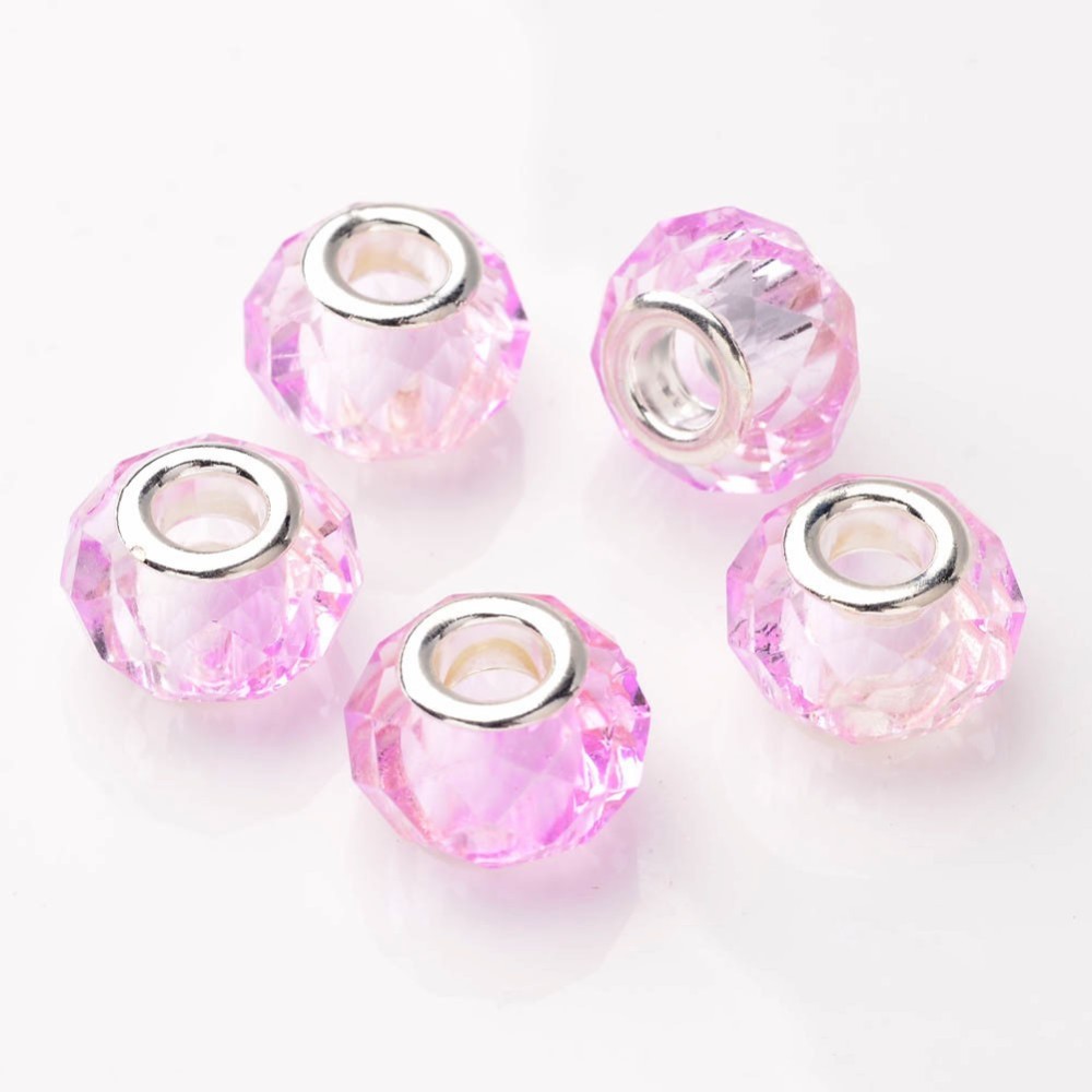 PandaHall Handmade Glass European Beads, Large Hole Beads for Bracelet Making, Platinum Color Brass Core, Plum, 14x10mm, Hole: 5mm...