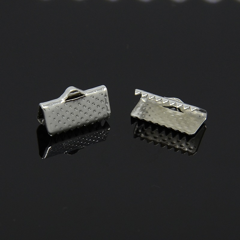 PandaHall Iron Ribbon Crimp Ends, Silver, 13mm long, 7mm wide, 5mm thick, hole: 2mm Iron Silver