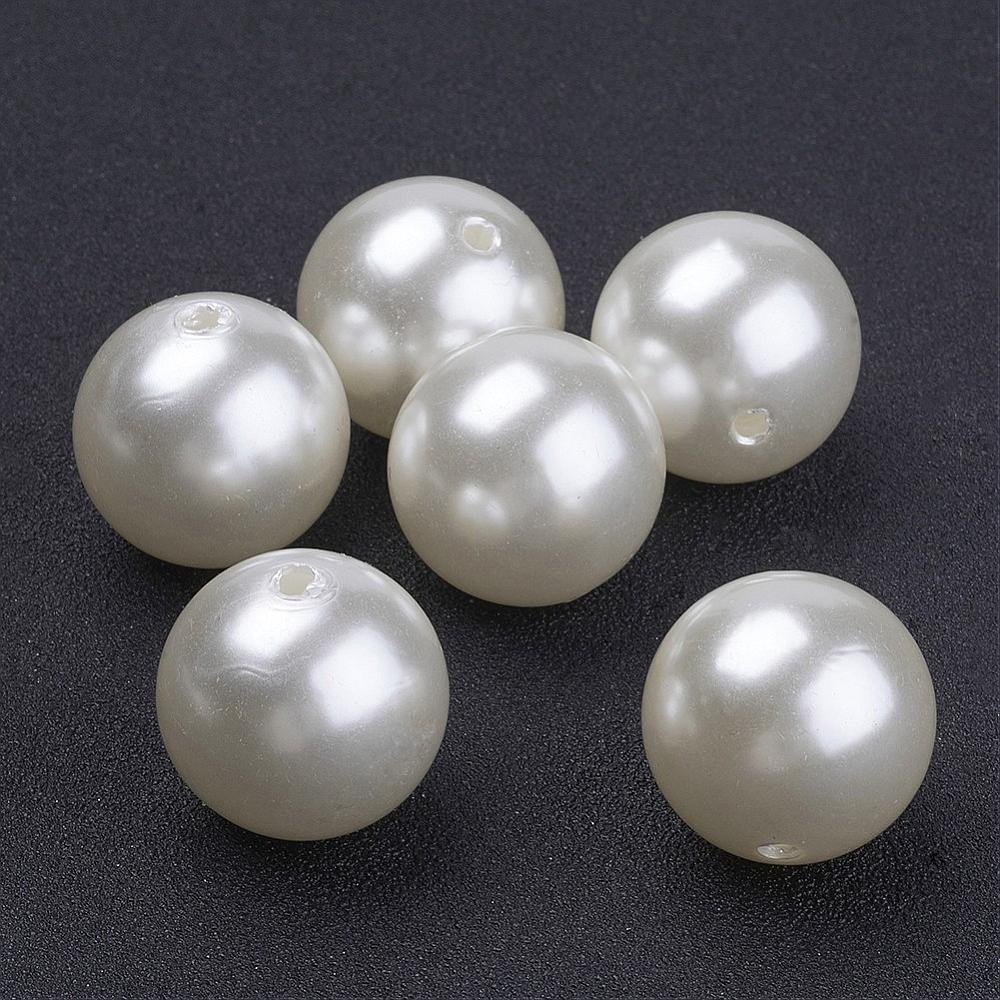 PandaHall Ivory Acrylic Imitation Pearl Round Beads for Chunky Kids Necklace, 20mm, Hole: 2mm Acrylic Round Ivory