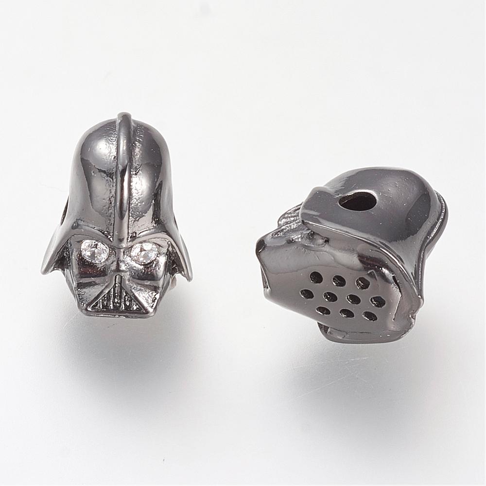 PandaHall Brass Micro Pave Cubic Zirconia Beads, Skull, Gunmetal, 12x10x11.5mm, Hole: 2mm Brass+Cubic Zirconia Skull