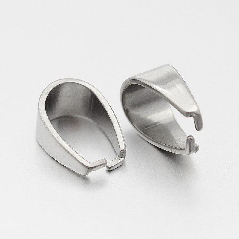 PandaHall 304 Stainless Steel Ice Pick Pinch Bails, Stainless Steel Color, 13x7mm, Pin: 1mm Stainless Steel