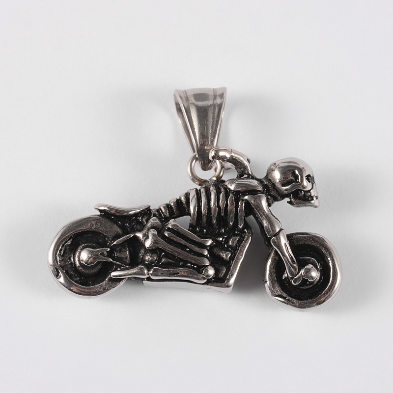 PandaHall 316 Stainless Steel Pendants, Motorbike with Skull, Antique Silver, 19x35x8mm, Hole: 8x5mm Stainless Steel Vehicle
