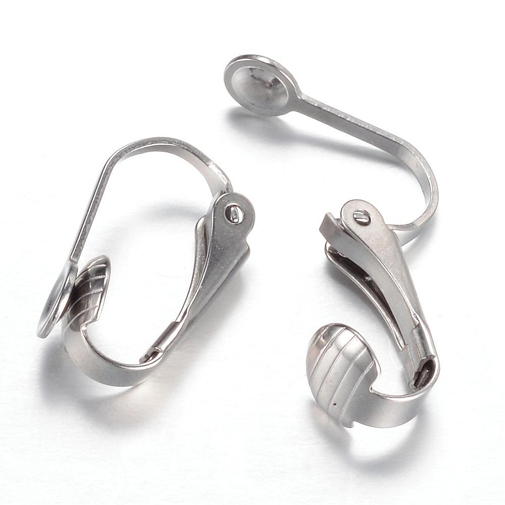PandaHall 304 Stainless Steel Clip-on Earring Findings, Stainless Steel Color, 16x10x7.3mm Stainless Steel