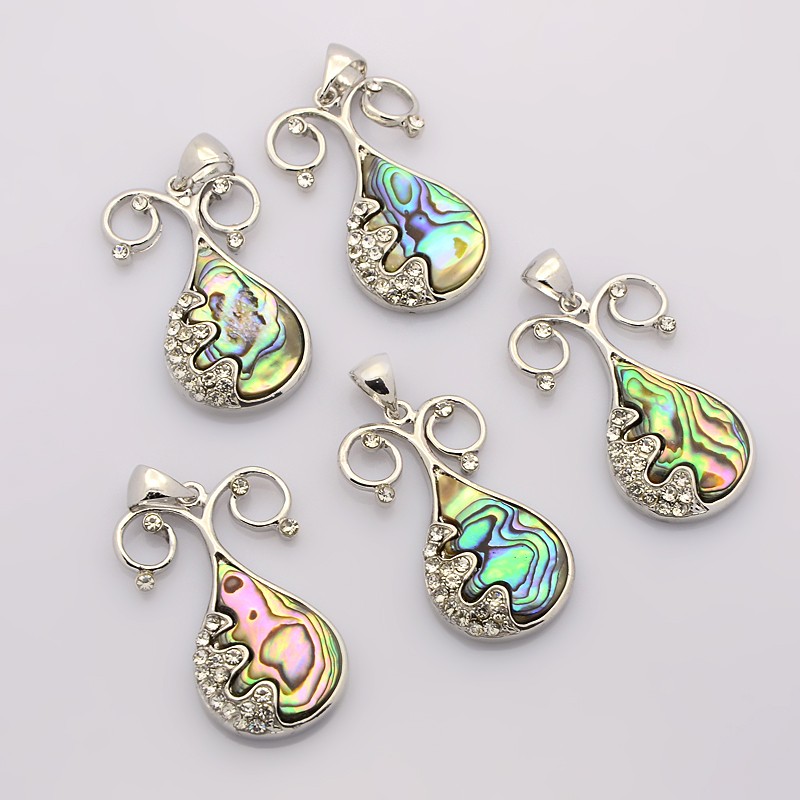 PandaHall Abalone/Paua Shell Pendants, with Rhinestones and Platinum Tone Brass Findings, Musical Instrument, Colorful, 42x28x5.5mm, Hole...