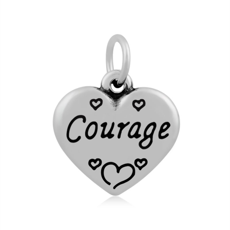 PandaHall 304 Stainless Steel Pendants, Heart with Word Courage, Antique Silver, 16.5x16.5x3.5mm, Hole: 4.5mm Stainless Steel Heart