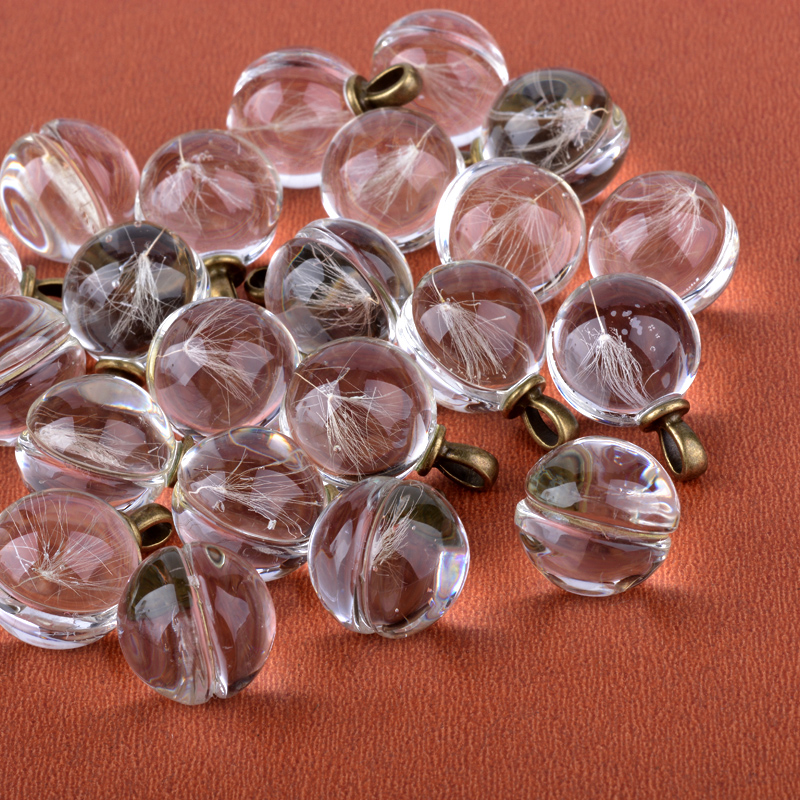 PandaHall Round Alloy Glass Pendants, with Dried Dandelion Inside, For Dandelion Wish Necklaces Making, Antique Bronze, 27~28x20mm, Hole...