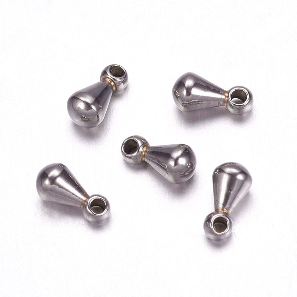 PandaHall 304 Stainless Steel End Pieces, Drop, Stainless Steel Color, 6x3mm, Hole: 0.7mm Stainless Steel