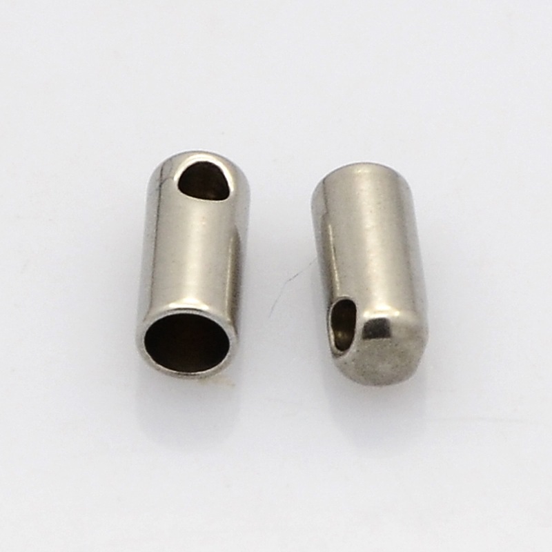 PandaHall Tube 304 Stainless Steel Cord Ends, Stainless Steel Color, 7.5x3.2mm, Hole: 1.7mm; Inner Diameter: 2.5mm Stainless Steel