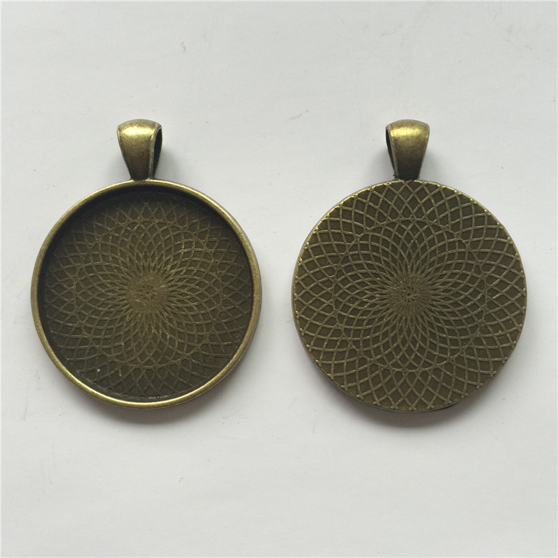 PandaHall Tibetan Style Alloy Pendant Cabochon Settings, Flat Round, Antique Bronze, Tray: 30mm; 41x33mm, Hole: 6.5x4mm Alloy Flat Round