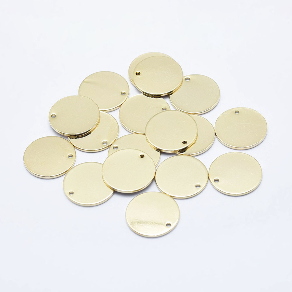 PandaHall Electroplated Brass Pendant, Long-Lasting Plated, Real 18K Gold Plated, Nickel Free, Flat Round, 16x1mm, Hole: 1.5mm Brass Flat...