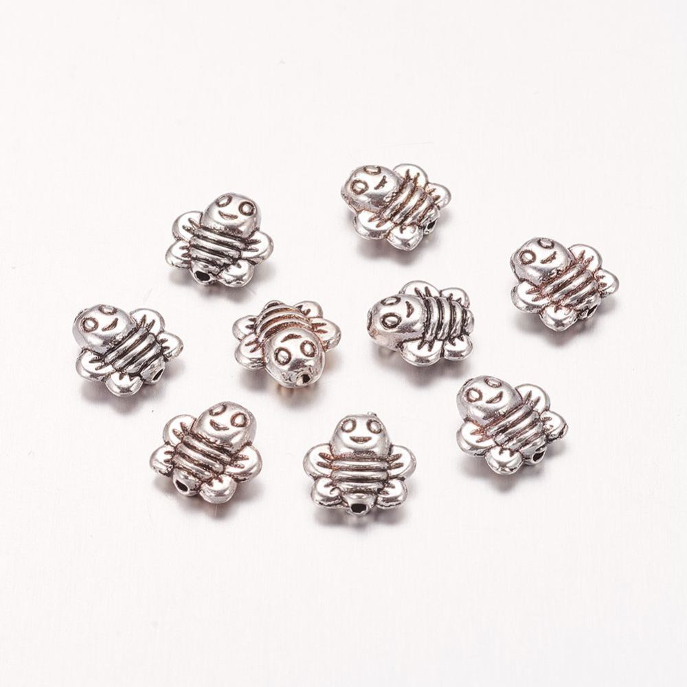 PandaHall Tibetan Style Beads, Lead Free & Nickel Free & Cadmium Free, Bees, Antique Silver Color, Size: about 9mm long, 9mm wide, 4mm thick...