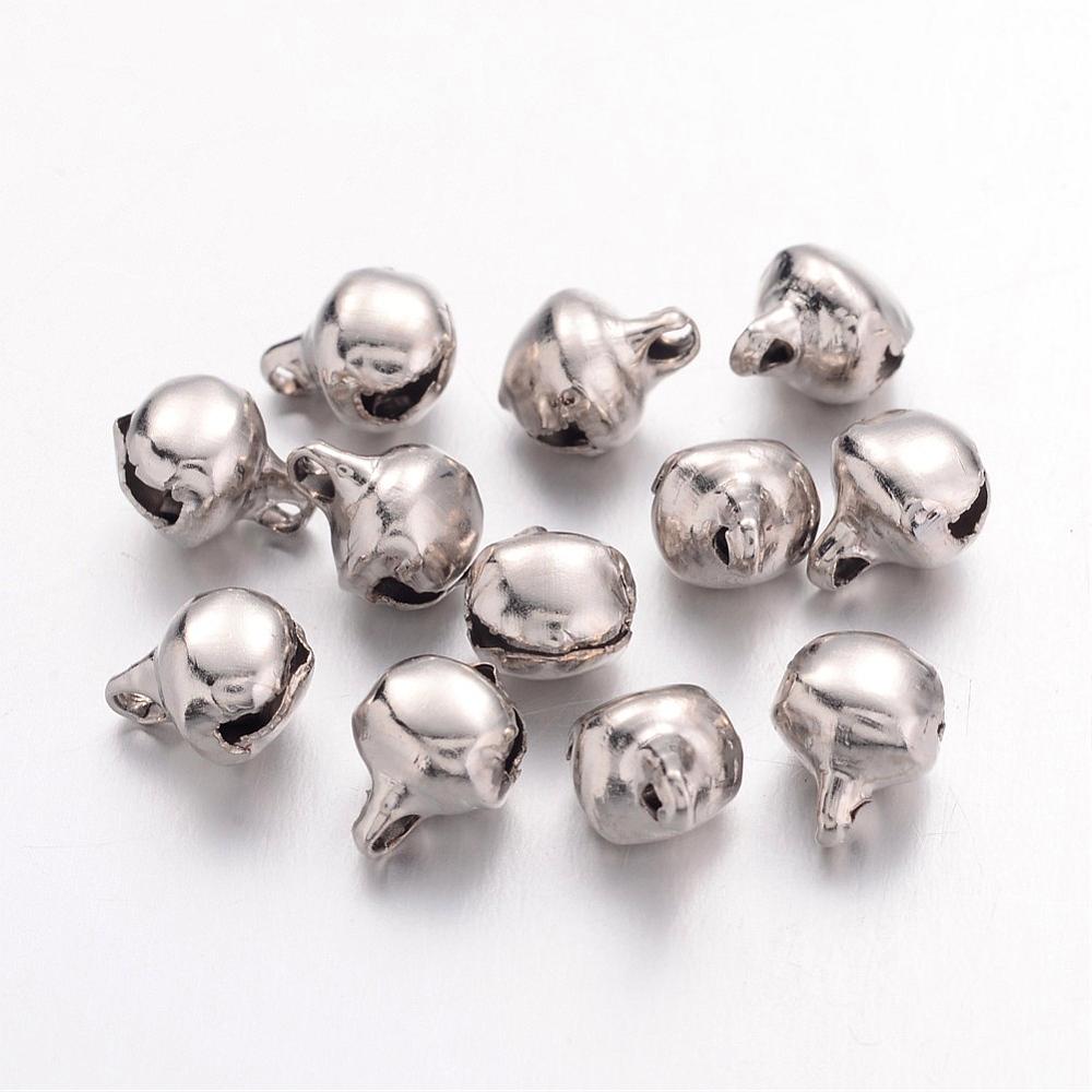 PandaHall Iron Bell Charms, Nice For Christmas Day Decoration, Platinum Color, 8x6mm, Hole: 1mm Iron Round