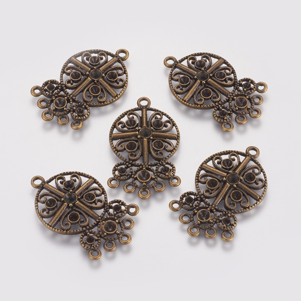 PandaHall Alloy Rhinestone Connector Settings, Antique Bronze Color, Flat Round, 23mm wide, 39.5mm long, 2.5mm thick, hole: 2mm Alloy Flat...